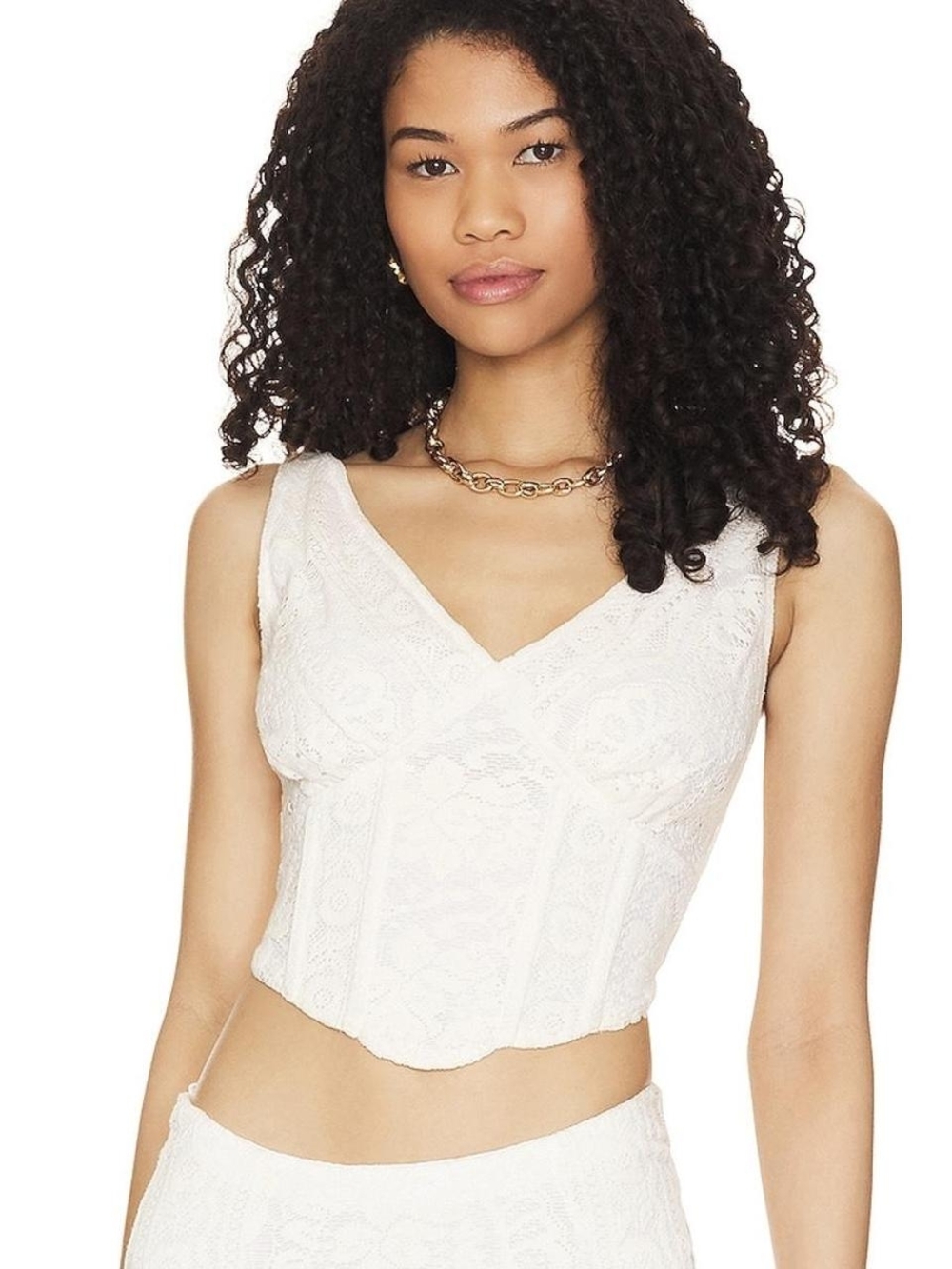 LPA Lace V-Neck Crop Top - Cream Size XL